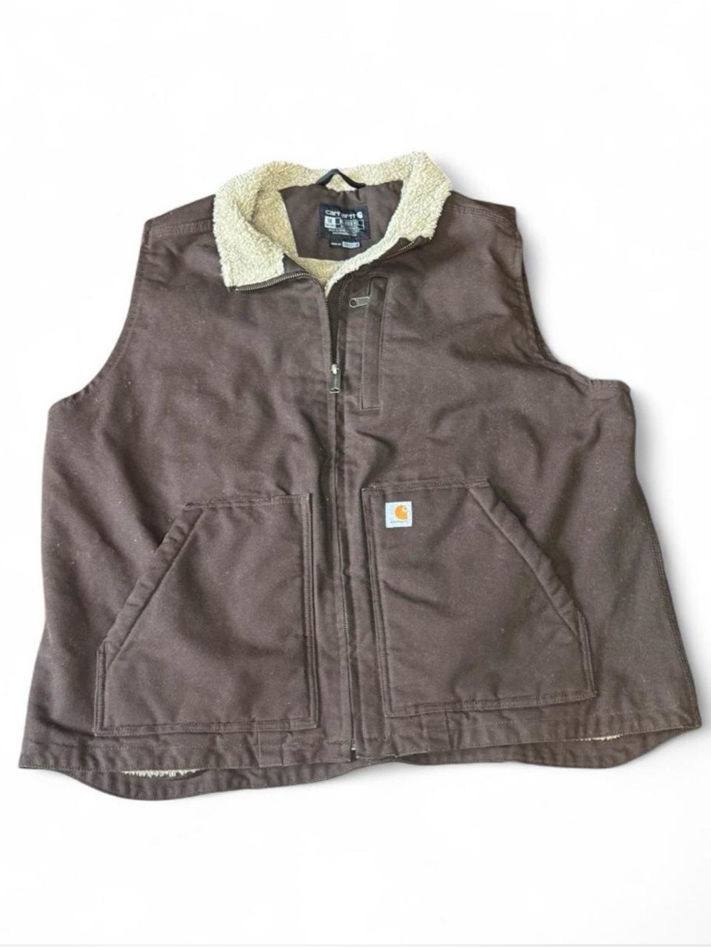 Carhartt Brown with Cream Sherpa Lined Vest (Relaxed Fit)